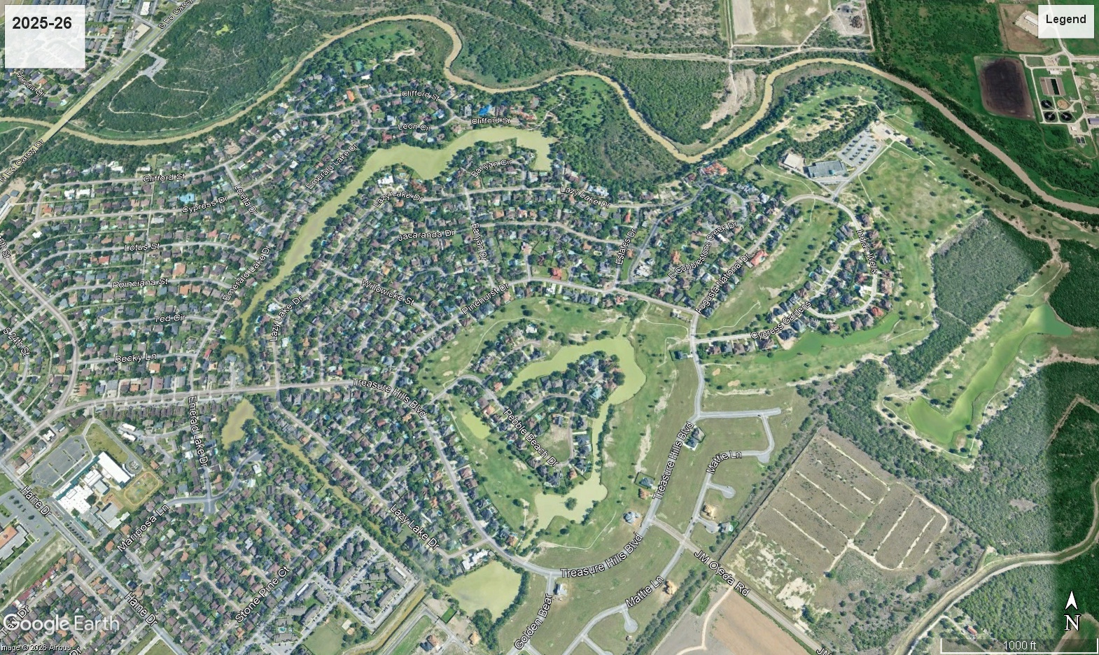 Aerial view of Treasure Hills resaca, 2026